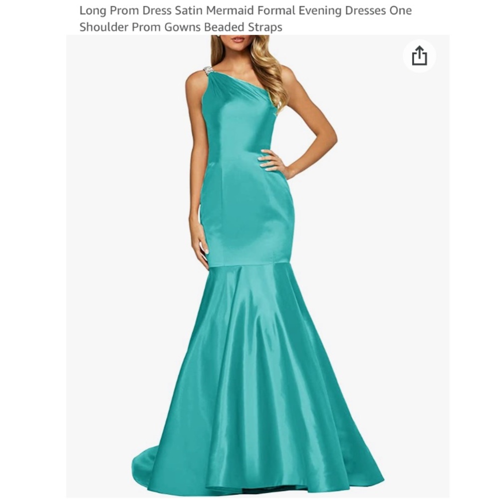 Long Prom Dress  aqua Satin Mermaid Formal Evening Dresses One Shoulder NWT